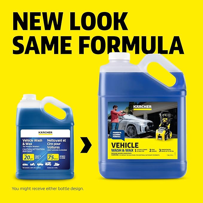 KÄRCHER Vehicle Wash and Wax, Pressure Washer Detergent, Cleans Cars, Bikes, Trucks, Boats and More, Highly Concentrated, Makes up to 40 gal of Cleaner