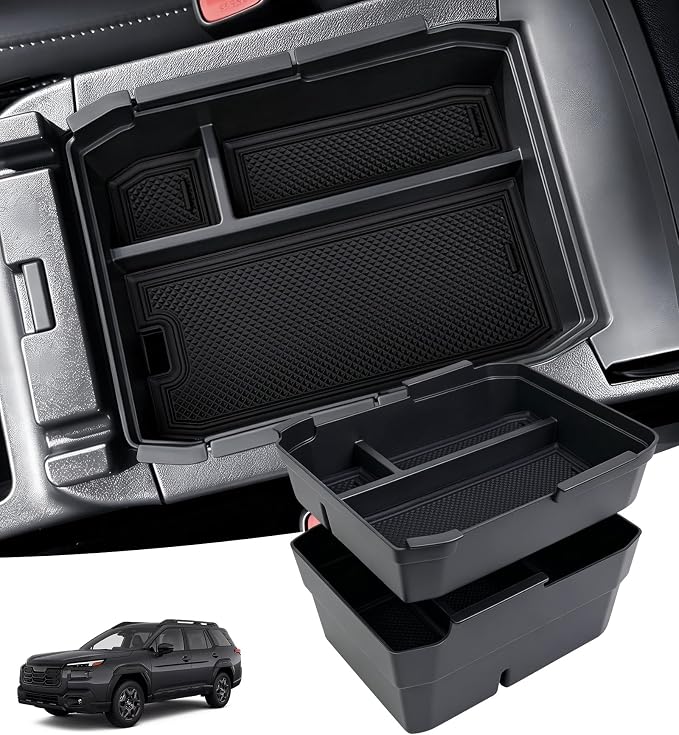 Double Layer Center Console Organizer Tray Storage Box for Subaru Outback, Interior Accessories Armrest Insert Tray for 2026 Outback, Black