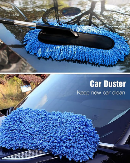 YeewayVeh Car Duster Exterior Scratch Free Microfiber Car Cleaning Brush, Extendable Handle Pollen and Dust Brush for Truck, SUV, Vehicles and Home Cleaning, Blue