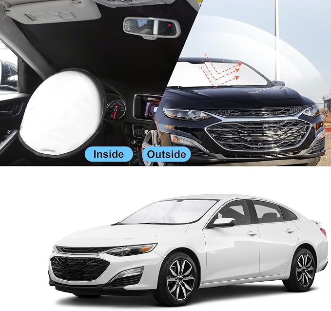 TINGLU Sun Shade for Chevrolet/Chevy Malibu 2016-2025 2026 Accessories Windshield Sun Shade Window Shade UV Rays Protection Sun Visor Cover with Steering Wheel Sunshade Storage Bag