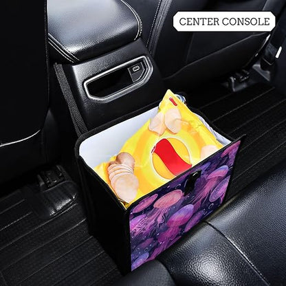 Car Trash Can Organizer Bin with Adjustable Strap for Back Front Seat Console Waterproof Leakproof Collapsible Portable 8.66 Inch Jellyfishes and Bubbles Pink
