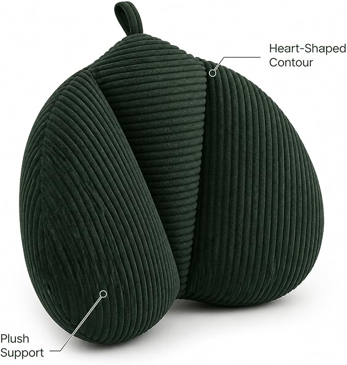 Lumbar Support Pillow for Couch, Back Support Pillow for Office Chair, Heart-Shape Back Cushion with Shredded Foam for Back Pain Relief & Reading, Lumbar Cushions for Recliner, Car, Green