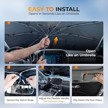 [2026 Upgraded] DooGooCoo Windshield Sun Shade Umbrella for GMC Sierra [100% Sunlight Blocked, Cooling Ice Crystal] Sunshade for Car Windshield for Sierra Sun Shade 2014-2026, Custom Fit for Sierra.