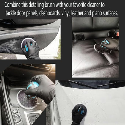 Professional 2-in-1 Car Detailing Brush Set: Soft Ball Handle Interior Cleaner (2.75") + Heavy Duty Long Handle Tire & Wheel Brush (8.26") for Scratch-Free Surfaces