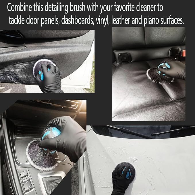 Professional Car Detailing Brush Set - Soft Bristle Interior Leather Dash Brush, Dual-End Vent & Crevice Cleaner, Long Handle Tire Scrub Brush for Auto Detailing, Car Wash Kit