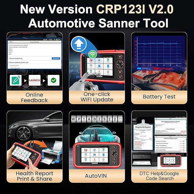 Launch OBD2 Scanner CRP123I V2.0,Scan Tool Upgrade of CRP123E/CRP129E for ABS/SRS/AT/ENG, FCA SGW, 7 Reset Services, Oil/Brake/BMS/SAS/DPF/ABS Bleeding/Throttle Adaption, Free Lifetime Upgrade