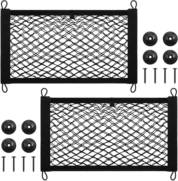 Frienda 2 Pcs Stretchable Small Cargo Net Pocket Boat Storage Mesh Net Elastic Automotive Storage Pouch with Mounting Screws and Hooks for Truck Car SUV Boats (21 x 9.8 Inches)