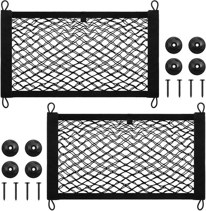 Frienda 2 Pcs Stretchable Small Cargo Net Pocket Boat Storage Mesh Net Elastic Automotive Storage Pouch with Mounting Screws and Hooks for Truck Car SUV Boats (21 x 9.8 Inches)