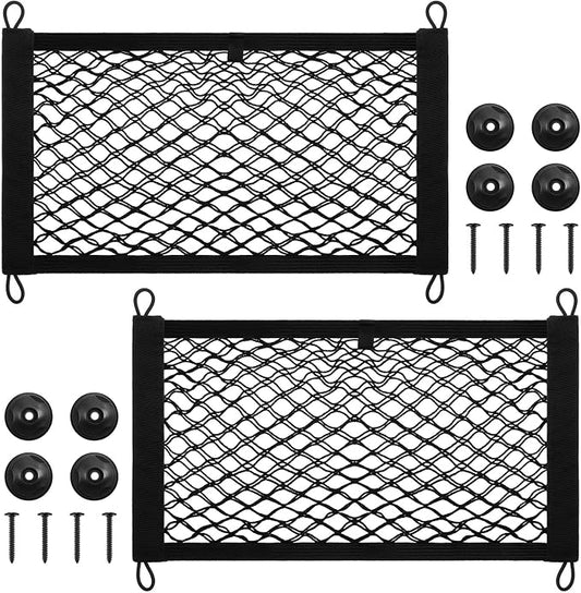 Frienda 2 Pcs Stretchable Small Cargo Net Pocket Boat Storage Mesh Net Elastic Automotive Storage Pouch with Mounting Screws and Hooks for Truck Car SUV Boats (21 x 9.8 Inches)