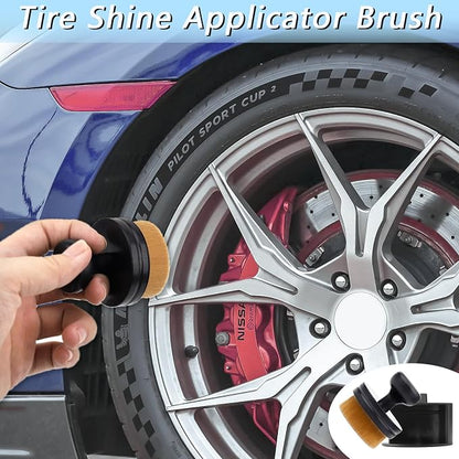 2 PCS Car Tire Shine Applicator Brush, Auto Tire Detail Brushs, Portable Car Tire Brush with Seal Cover Design, High Density Soft Shine Applicator Brushs, for Auto Detailing Cleaning (Brown)