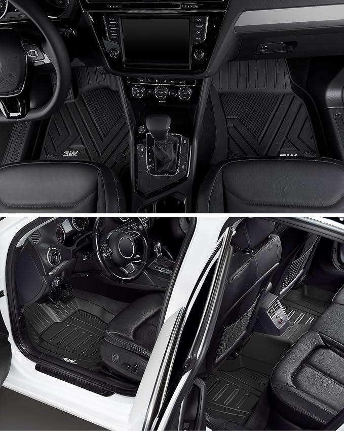 3W Floor Mats Compatible for Volkswagen Tiguan 2018-2024 (Fit 5 Seats), TPE Custom Fit All Weather Floor Liner 1st & 2nd Row Full Set Car Liners, Black