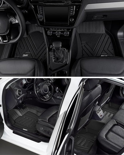 3W Floor Mats Compatible for Volkswagen Tiguan 2018-2024 (Fit 5 Seats), TPE Custom Fit All Weather Floor Liner 1st & 2nd Row Full Set Car Liners, Black