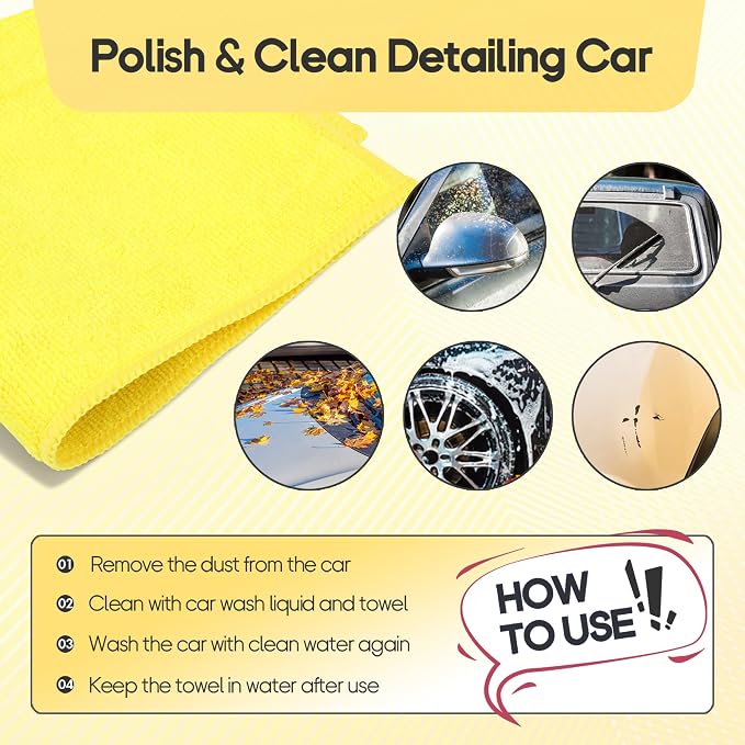 2PCS Clay Towel Auto Detailing, Clay Bar Towel Cloth Auto Detailing for Car (12 x 12 in) (Yellow)