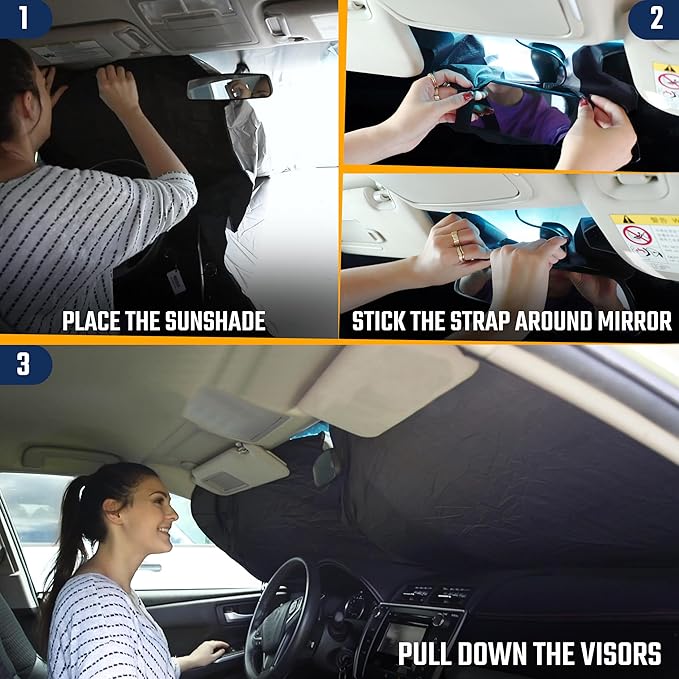 Econour 2026 Upgraded Car Windshield Sun Shade with Innovative No Light Pass High Coverage Technology, Foldable Window Sunshade for Car, Interior Cooling Accessory