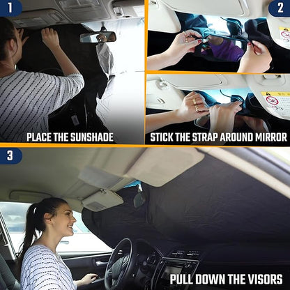 Econour 2026 Upgraded Car Windshield Sun Shade with Innovative No Light Pass High Coverage Technology, Foldable Window Sunshade for Car, Interior Cooling Accessory