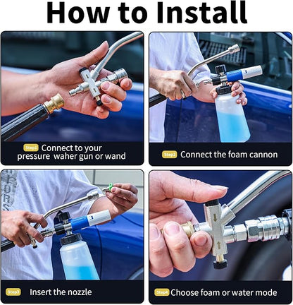 FENG PAI Foam Cannon for Pressure Washer with Dual-connector Accessory, 7 Power Washer Sprayer Nozzles, 1/4" Quick Connect Double Tip Attachment Soap Bottle Sprayer Soap, 3600 PSI (White)