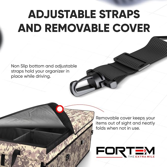 FORTEM Trunk Organizer For SUV Car Trunk Organizer, Foldable Storage, Car Accessories for Women Men, Collapsible Bag, 600D Oxford, Non Slip Bottom, Straps, Soft Cover (85L)