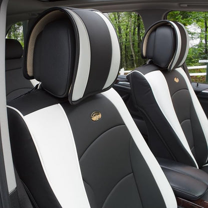 FH Group Ultra Comfort Highest Grade Faux Leather Full Set Cushion Pads Car Seat Covers for Front and Rear– Universal Fit for Cars Trucks & SUVs (White/Black)