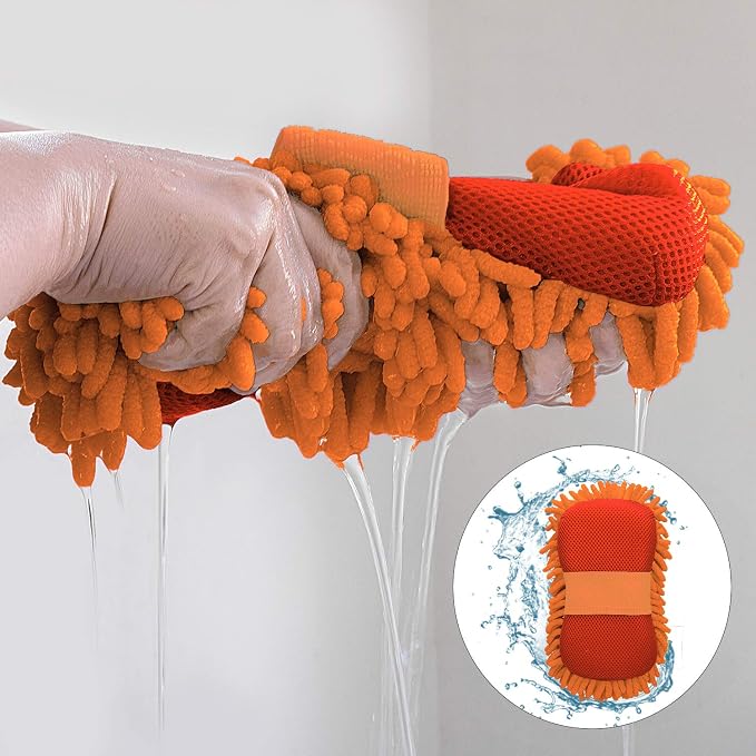 XINDELL Chenille Car Wash Mitt – Premium Microfiber Scratch-Free Sponge for Auto Exterior & Interior Cleaning, Lint-Free Car Care Accessory (Orange)