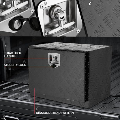 DNA MOTORING Truck Tool Box Lockable Storage Box, Truck Bed Tool Box Truck Bed Organizer Aluminum Truck Tool Boxes for Bed of Truck, w/Lock & Keys, 24"L X 18"D X 17.7"H Silver, TBOX-T5-003-BK