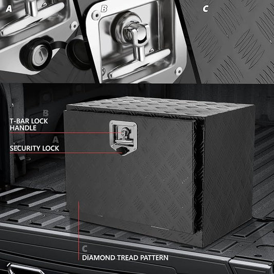 DNA MOTORING Truck Tool Box Lockable Storage Box, Truck Bed Tool Box Truck Bed Organizer Aluminum Truck Tool Boxes for Bed of Truck, w/Lock & Keys, 24"L X 18"D X 17.7"H Silver, TBOX-T5-003-BK