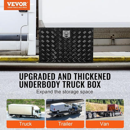 VEVOR Underbody Truck Box, 48"×17"×18" Pickup Storage Box, Heavy Duty Aluminum Diamond Plate Tool Box with Lock and Keys, Waterproof Trailer Storage Box with T-Handle Latch for Truck, Van, Trailer