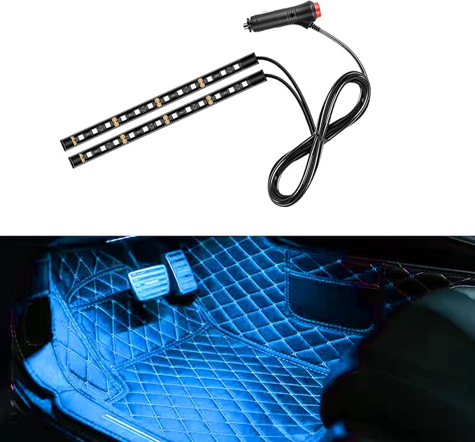 Car LED Strip Light, 24 LED RGB Neon Auto Interior Atmosphere Lights, 12V Cigarette Lighter Under Dash Ambient Night Light, Decorative Lamp Accessory for Car Truck (Ice Blue, Cigar Lighter)