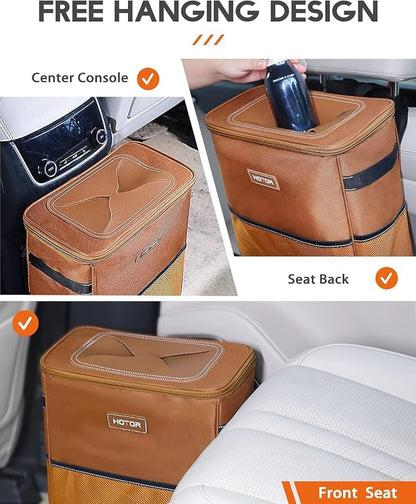 HOTOR 3 Gallons Car Trash Can, Ultra Large Capacity Organizer and Storage with Adjustable Straps & Magnetic Snaps, Waterproof Car Accessory for Interior Car Stuff Storage, Brown