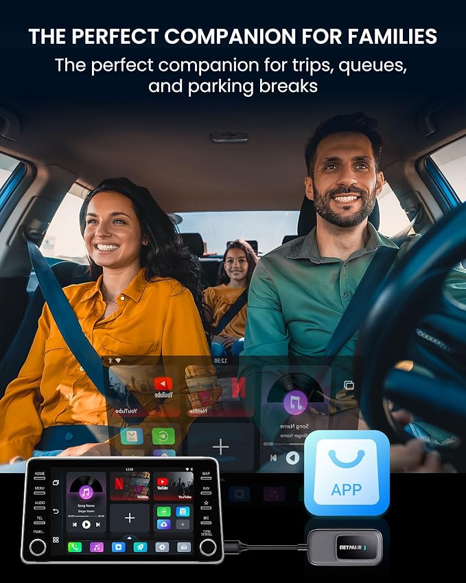 3 in 1 Magic Carplay Box & Wireless CarPlay & Android Auto Adapter GetPairr Go 2.0 Built in Compatible with YouTube, Netflix, Spotify, IPTV,Auto Connect, No Delay,4+32GB,Offline Video from USB Drive