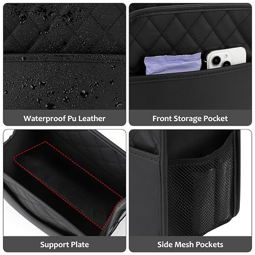 Accmor Car Trash Can, Small Garbage Bag for Car with Support Plate, Hanging Auto Organizer Storage Pockets Portable Automotive Garbage Bin with 60 Pcs Trash Bags, Vehicle Dustbin for SUV Truck Van