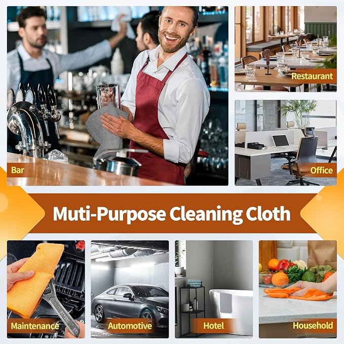 FIXSMITH Microfiber Cleaning Cloth -Pack of 50, Highly Absorbent Cleaning Rags(Grey&Orange), 16"X12" All Purpose Cleaning Towels for Housekeeping, Kitchen, Car, Reusable Microfiber Towels