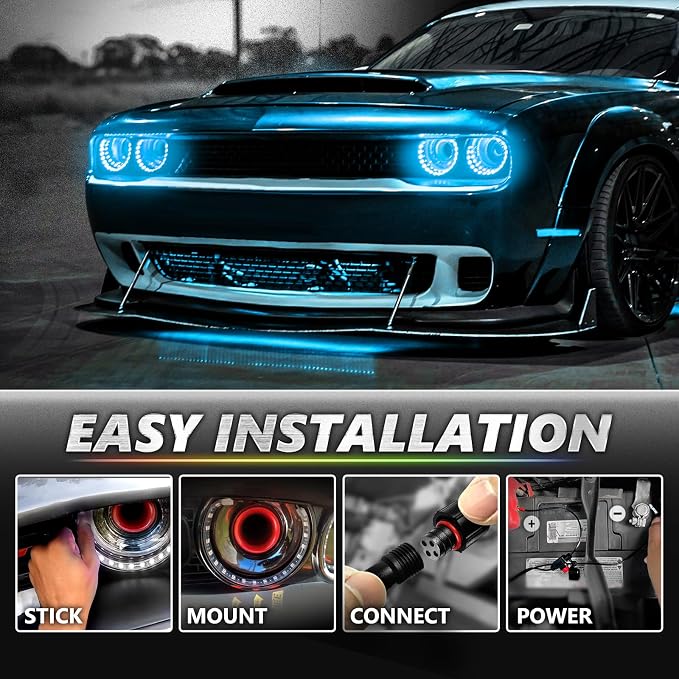 OPT7 Aura Pro Halo Accent Lights for 2008-2023 Dodge Challenger with App & Remote Control, Car Neon Accent Lighting Accessories, 12" Multi-Color LED Strip