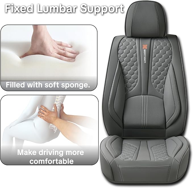 Car Seat Cover Set Interior Accessories, Gray, Waterproof Leather, With Lumbar Support, Airbag Compatible, Non-slip, 5-Piece Complete Set, Pet-Friendly Car Seat Covers, Fits Most Vehicle Models