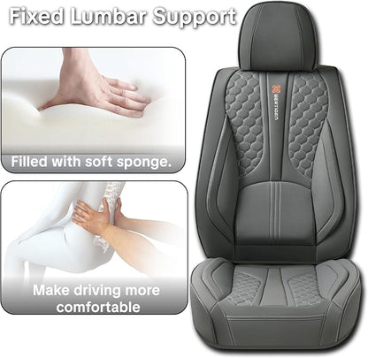 Car Seat Cover Set Interior Accessories, Gray, Waterproof Leather, With Lumbar Support, Airbag Compatible, Non-slip, 5-Piece Complete Set, Pet-Friendly Car Seat Covers, Fits Most Vehicle Models