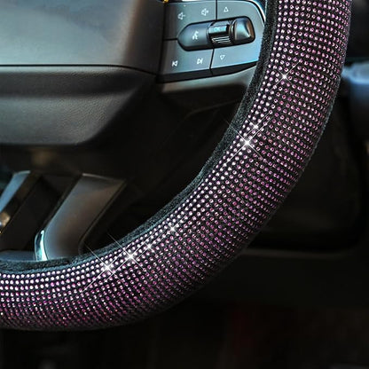 Valleycomfy Steering Wheel Cover for Women Bling Bling Crystal Diamond Sparkling Car SUV Wheel Protector Universal Fit 15 Inch Black with Pink Diamond