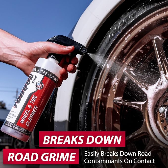 Torque Detail Wheel & Tire Cleaner 16oz - 2 in 1 Formula, Brightens & Cleans Brake Dust Rim Cleaner - Cleanses Tires To Restore Back To Like New Appearance - Professional Strength Car Detailing