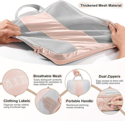 OlarHike 8 Set Compression Packing Cubes for Travel Gifts Mom Women,Airplane/Cruise/Car Travel Essentials,Compressible Expandable Space Saver Bags,Garment Bags with Over 1000 pcs Mesh Holes(Beige)