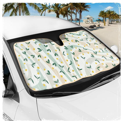 Carbella Sage Floral Car Windshield Sun Shade - Sun Visor Sunshade for Car Windshield - Window Shades for Cars, SUV & Truck - Dash Cover UV Protection for Front Window Shade Accessories - 57" x 27"