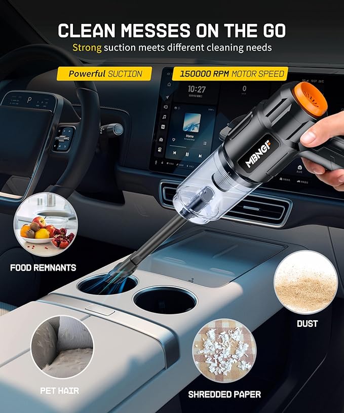 Car Vacuum Portable Cordless, High Power Suction & Blower, Handheld Vacuum Cleaner for Car, Home, Desktop, Keyboard,Birthday Gifts for Men Dad Husband(Ebony Black)