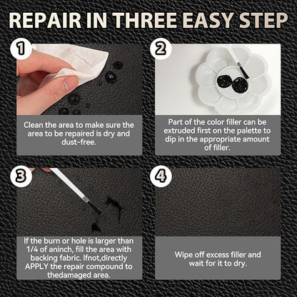 Black Leather Repair Kit for Furniture, Leather Couch Repair Kit for Car Interiors, Seats, Steering Wheel, Sofa, Shoes, Restore Leather Scratch, Tears & Burn Hole with Easy Instructions