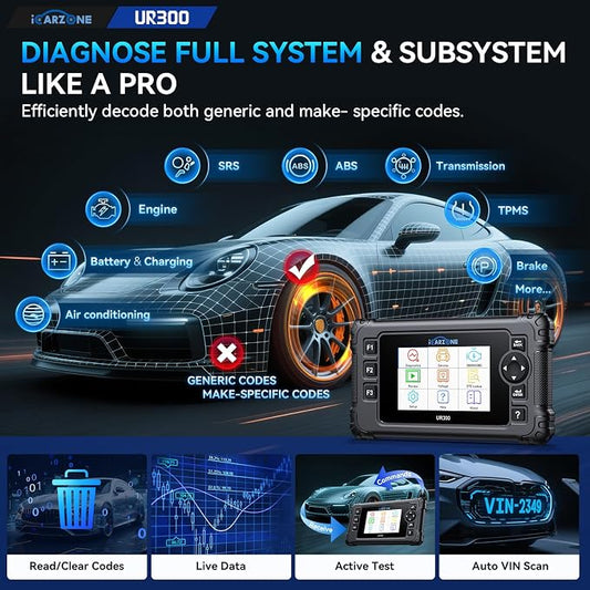 UR300 Diagnostic Scan Tool for All Cars, 49 Resets with 200+Subfuncitons, 4000+Bidirectional Test Items, Battery Registration, OBD2 Scanner, ECU Coding for BMW/VW/Audi, Auto VIN CAN FD