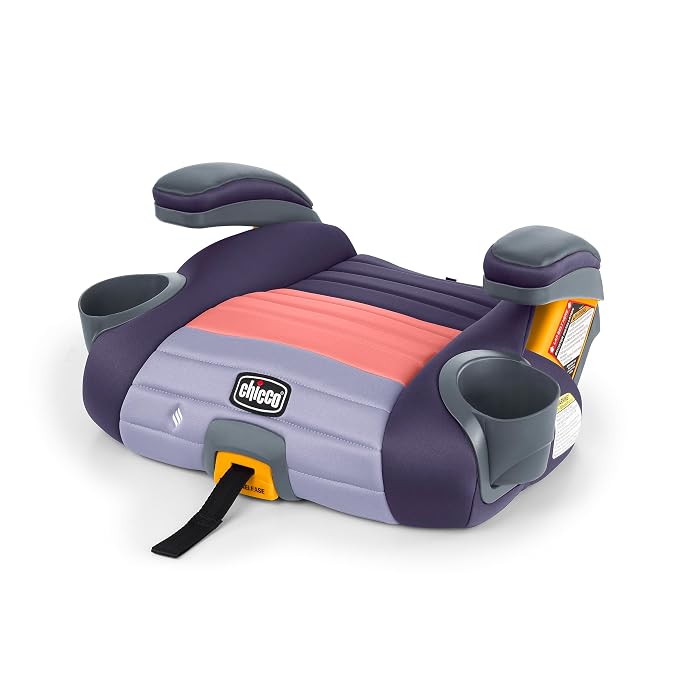 Chicco GoFit ClearTex Plus Backless Booster Car Seat, Latch Attachment, Quick-Release Latch Removal, Portable Car Booster Seat for Children at Least 4 Years Old and 40-110 lbs, Sunset/Purple