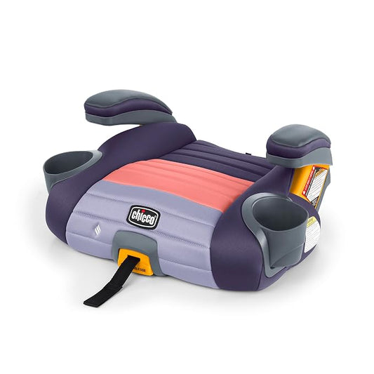 Chicco GoFit ClearTex Plus Backless Booster Car Seat, Latch Attachment, Quick-Release Latch Removal, Portable Car Booster Seat for Children at Least 4 Years Old and 40-110 lbs, Sunset/Purple