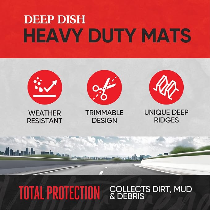 Motor Trend FlexTough Plus-2 Piece Front Car Floor Mats- Black Contour Liners-Deep Dish Heavy Duty Rubber Floor Mats for Car SUV Truck & Van-All Weather Protection, Universal Trim to Fit