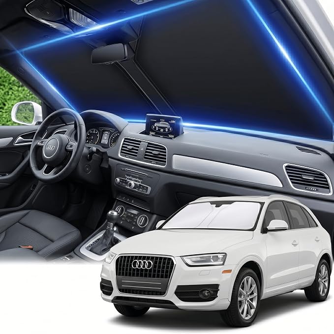 Windshield Sun Shade for Audi Q3 2013-2018 Sunshade Front Window Shade Custom Fit Q3 Accessories Sun Visor Foldable Shade Blocks UV Rays Accessories