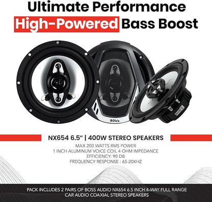 BOSS Audio Systems 6.5 Inch 400 Watt 4 Way 4 Ohm Full Range Car Audio Coaxial Stereo Speakers with Mylar Dome Tweeters, 2 Pairs