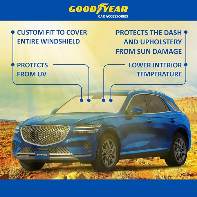 Goodyear Foldable Windshield Sunshade for Genesis GV 70 2021-2026, SUV car Accessories, Sunshade Cover, Sun Shade Car Windshield, Window Sun Blocker - GY008374