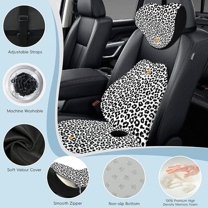 NS YOLO Ergonomic Car Seat Cushion with Comfort Memory Foam Neck Pillow, Car Pillow,Lumbar Support and Big Size Soft Seat Cushion for Driving Seat,Office Chair and Wheel Chair (Leopard Print-3 pcs)