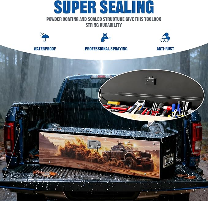 Truck Bed Tool Box, F150 Accessories, Truck toolBox compatible with F150,38.5 x 11.6 x 9.6 Inches, Alloy Steel, Lockable, Weathertight, Rust Resistant, Flip Top, for Pickup Trucks