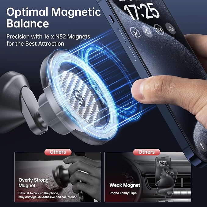 SYNCWIRE for MagSafe Car Mount - Magnetic Phone Holder for Car Dash,360° Rotation Strong Magnets Car Phone Holder Compatible iPhone 17 16 15 14 13, MagSafe Car Accessories, Titanium Silver